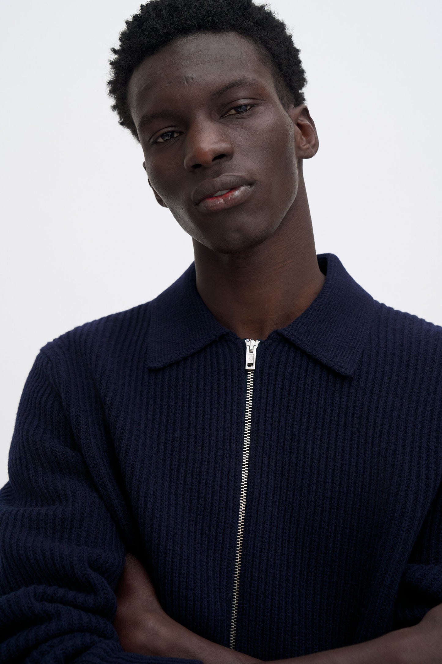 Ribbed Wool Zip Cardigan