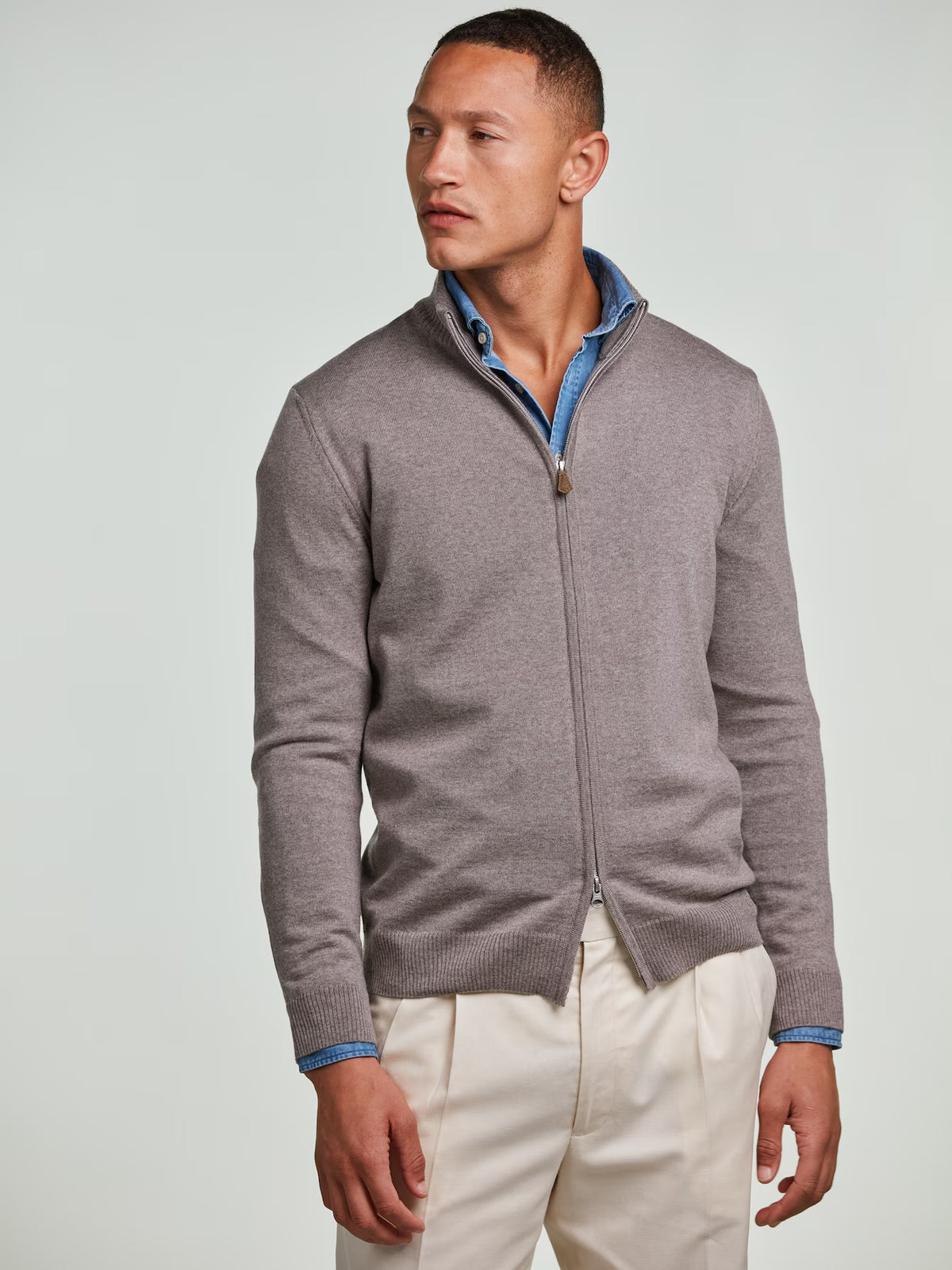 Stenströms-Ljusbrun Merinoull Zip Cardigan