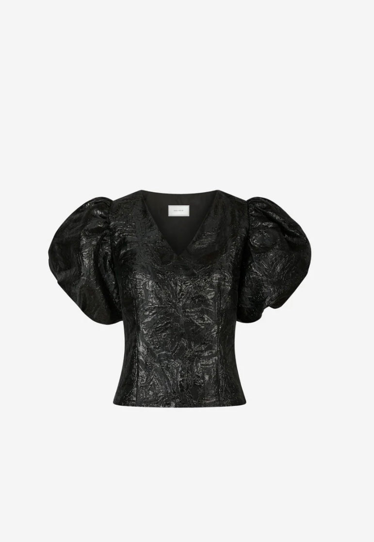 CAMIA METALLIC BROCADE BLOUSE BLACK