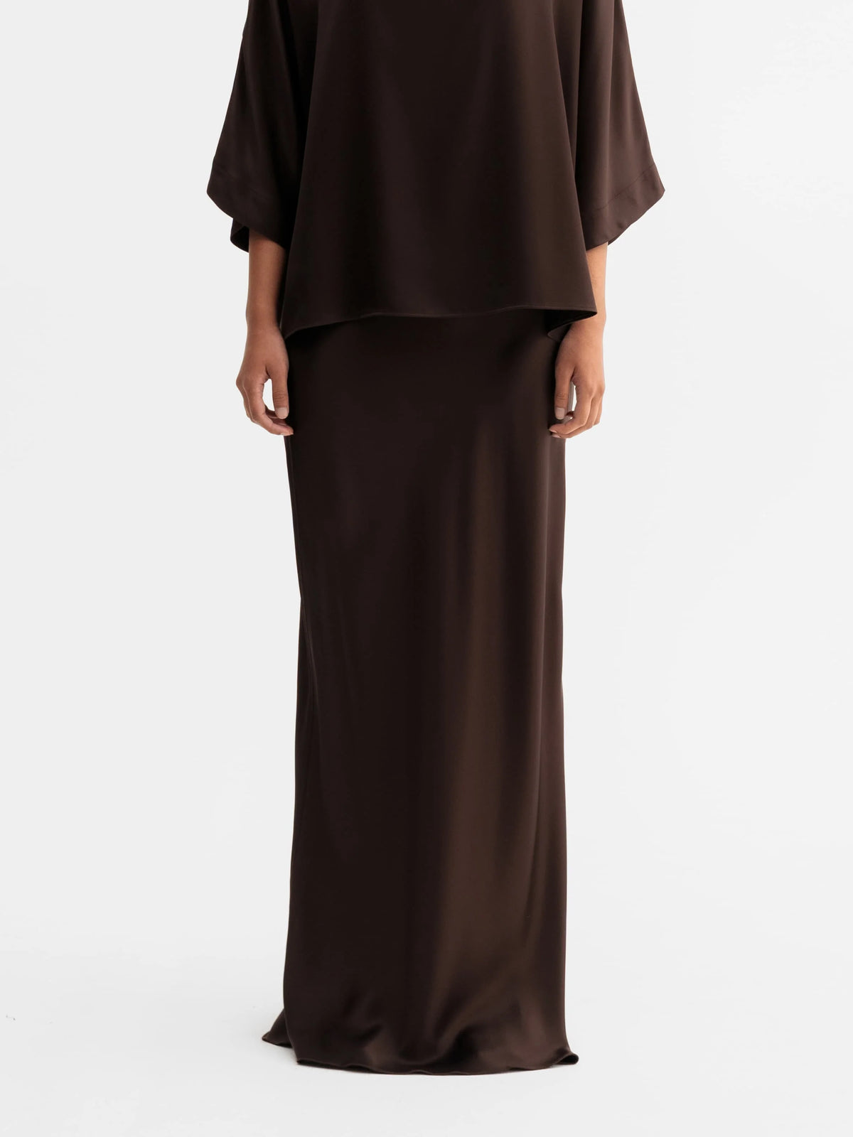 Ahlvar Gallery | Hana Long Satin Skirt – Dark Brown