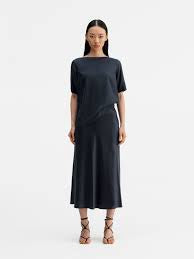 Ahlvar Hana satin silk skirt Blue grey