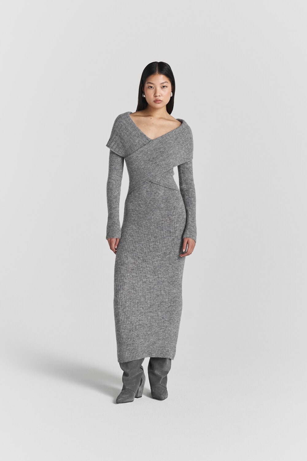 Amira knitted dress grey melange best sale