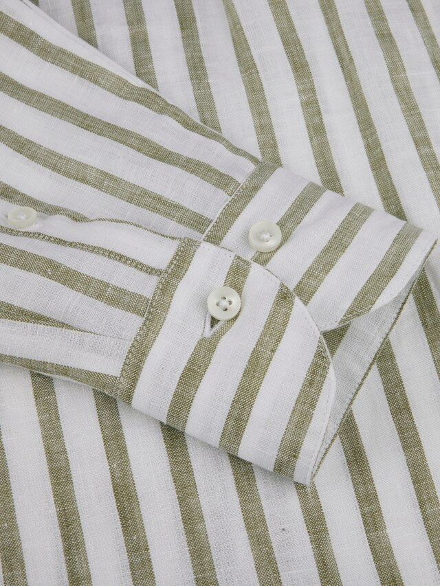 Striped linen shirt slimline green