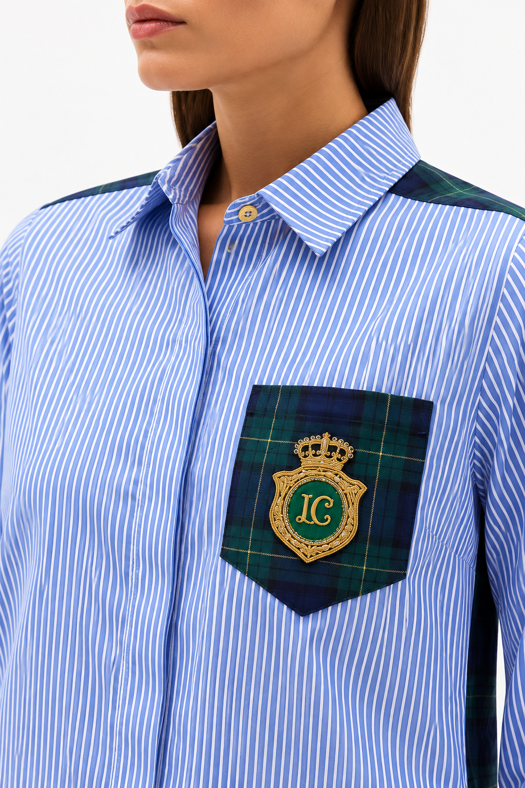 Lola Casademunt-Striped & Tartan Shirt Blue/Green