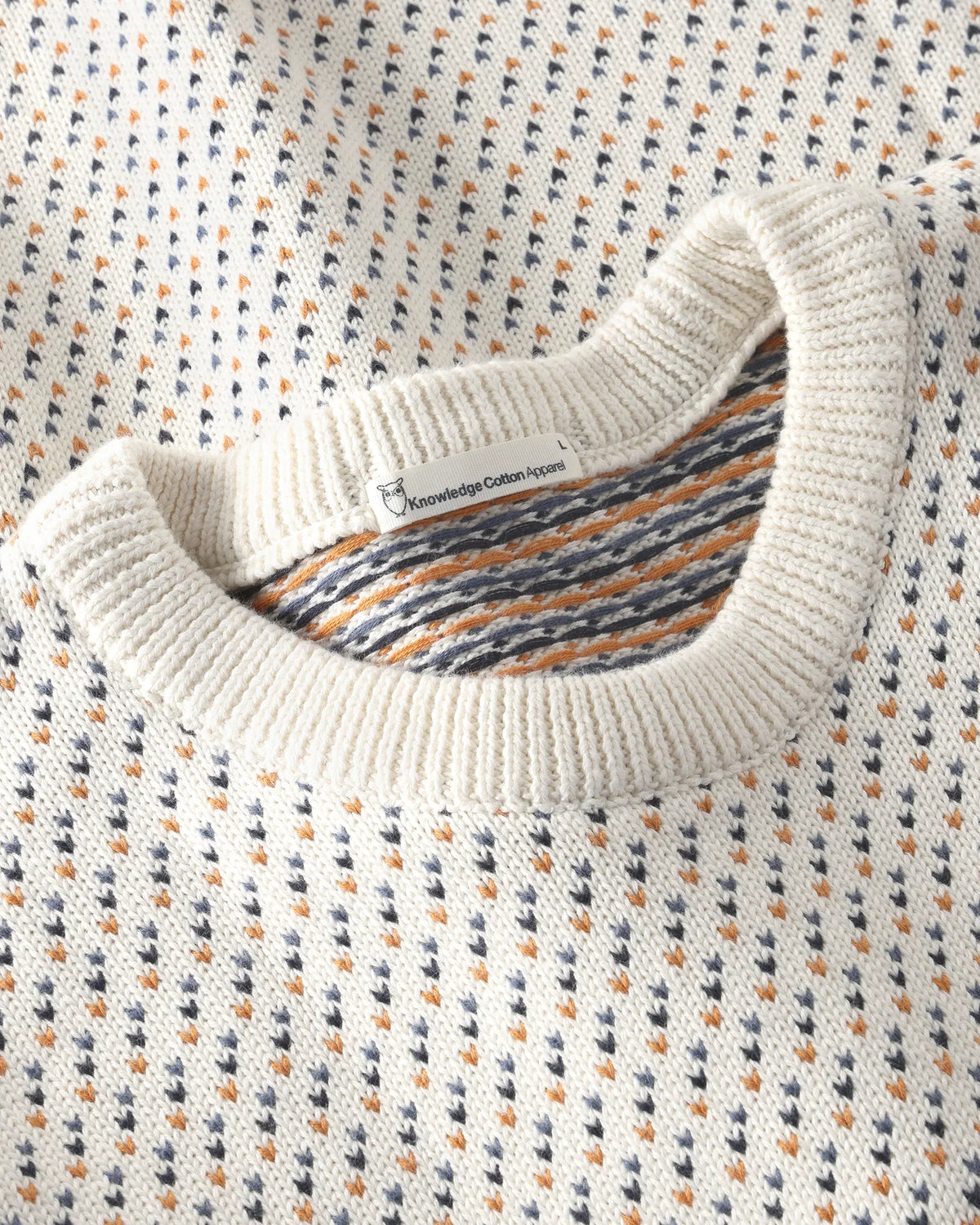 Knowledge Cotton Apparel – Jacquard Crew Neck Sweater – Creme