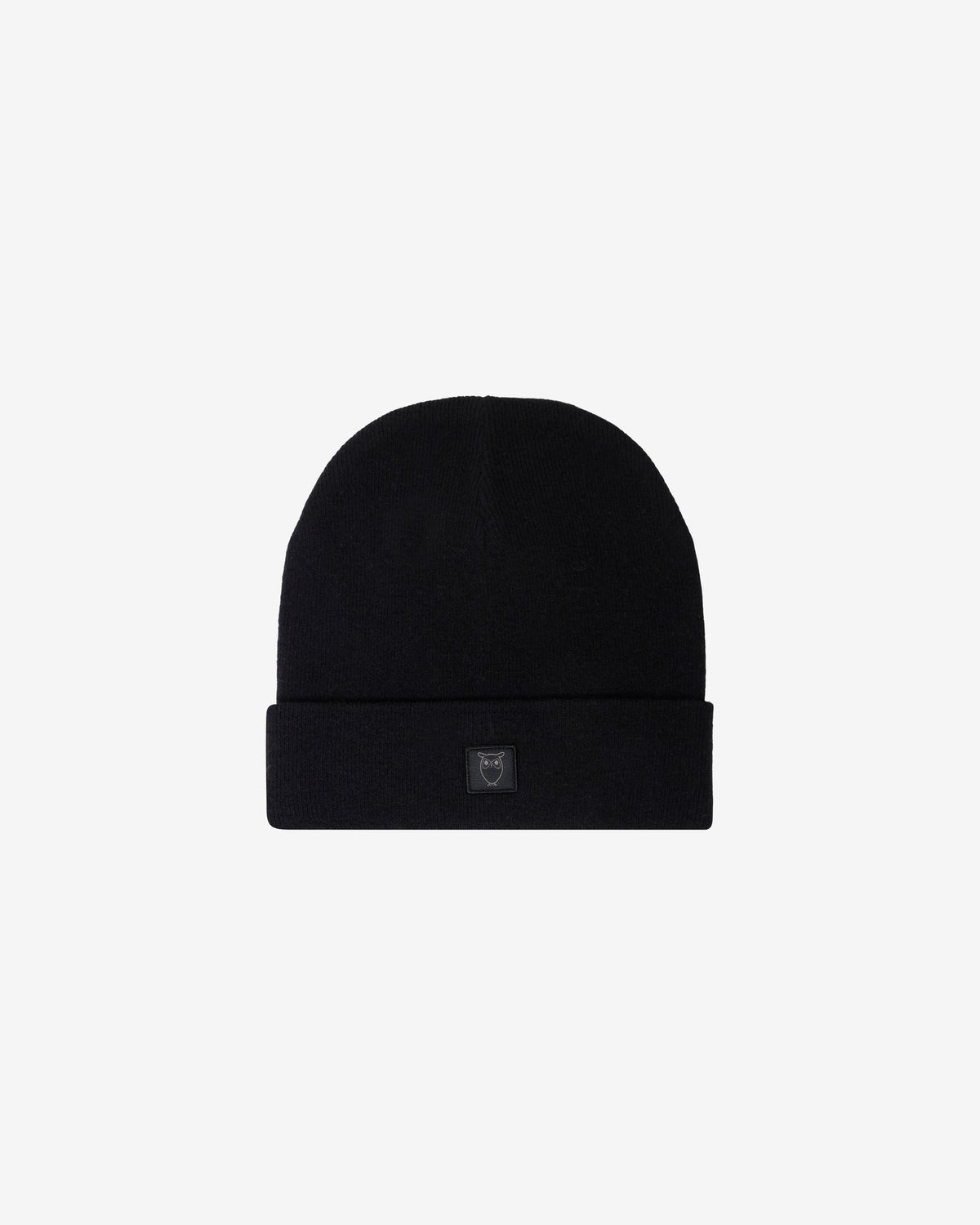 Knowledge Cotton Apparel Double Layer Wool Beanie Black Jet – svart lammullsmössa