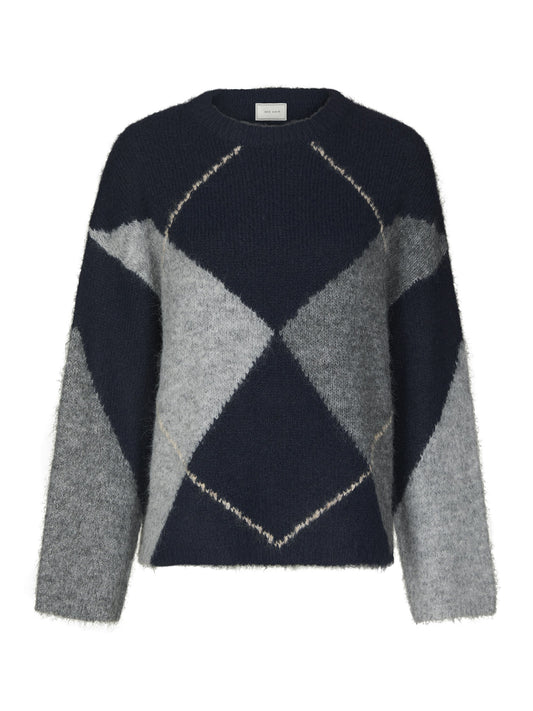Neo Noir – Inga Check Fluff Knit – Navy