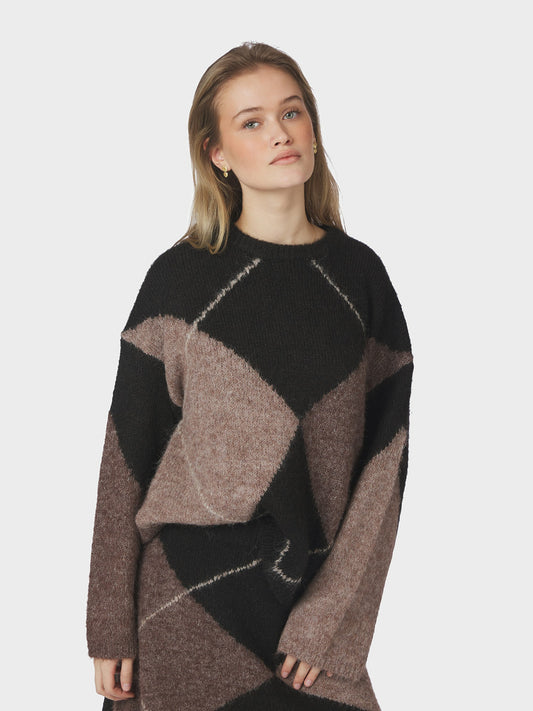Neo Noir – Inga Check Fluff Knit – Dark Brown