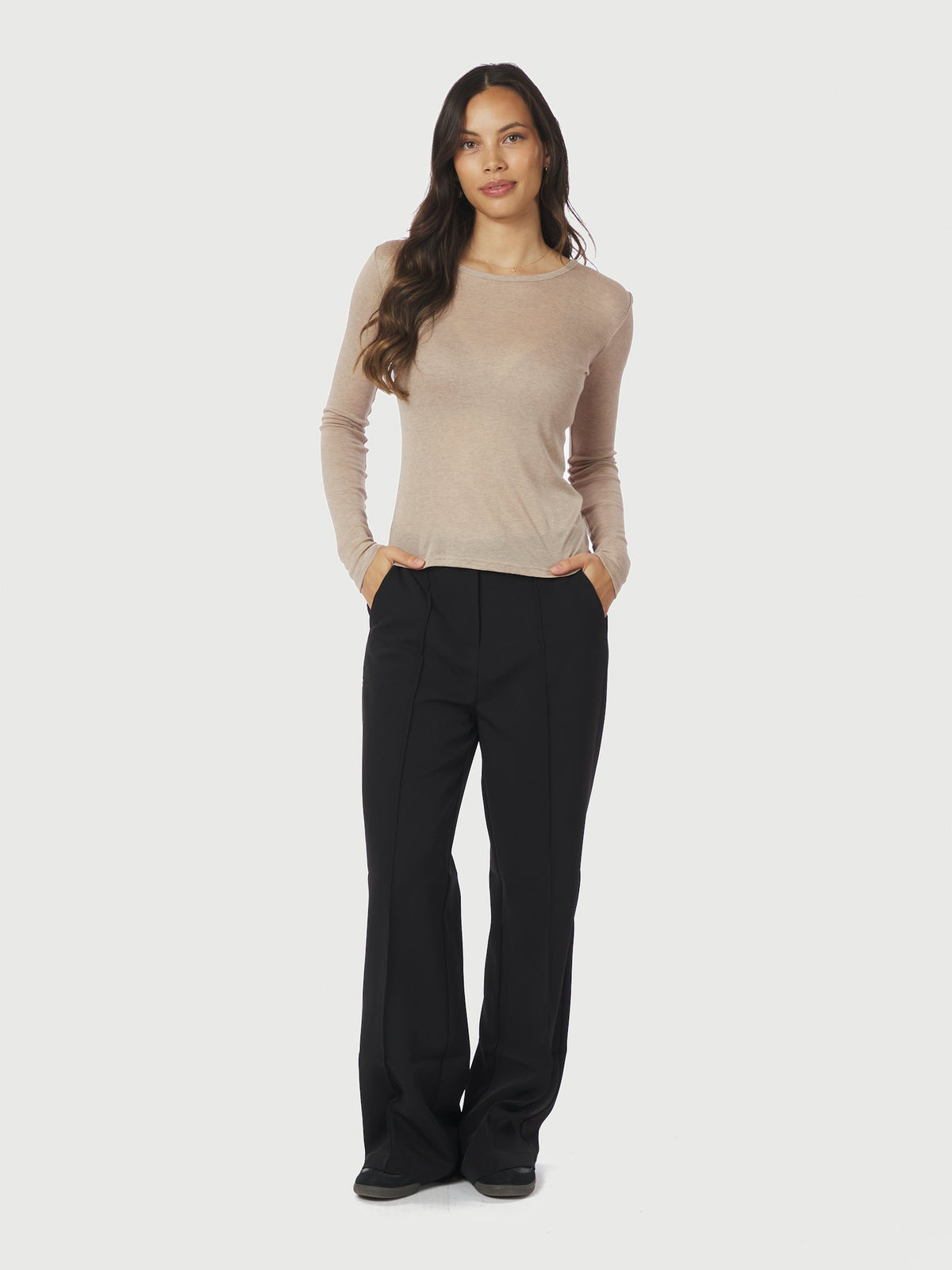Neo Noir – Nella Fine Rib Blouse – Beige Melange