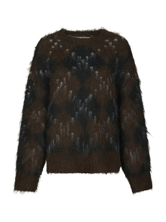 Neo Noir – Roeme Check Fluffy Knit – Dark Brown