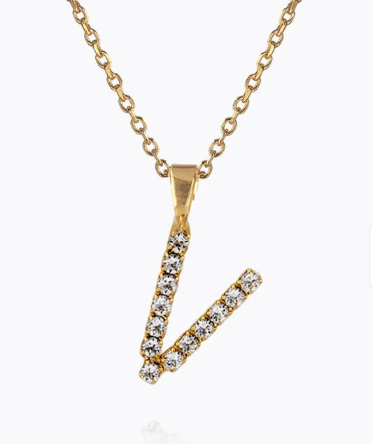 Mini Letter Necklace V / Crystal