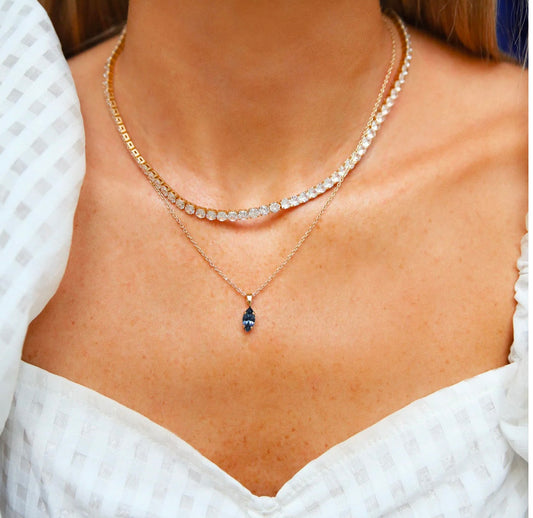 Petite Navette Necklace / Denim Blue