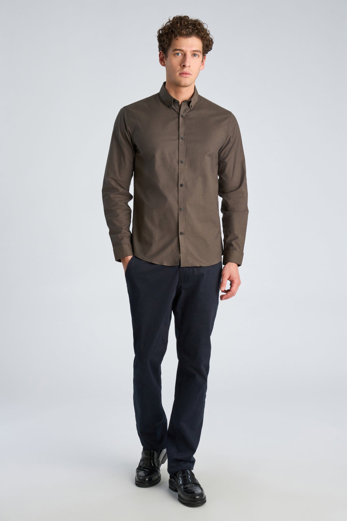 Lindbergh Oxford Superflex Shirt – DK Brown Mix