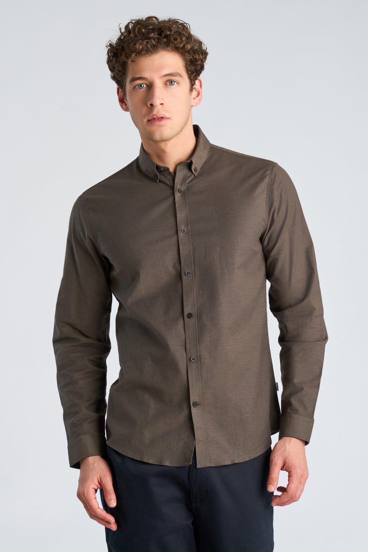 Lindbergh Oxford Superflex Shirt – DK Brown Mix