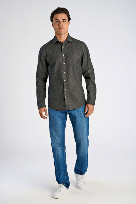 Lindbergh- Soft indigo stretch shirt L/S – Black