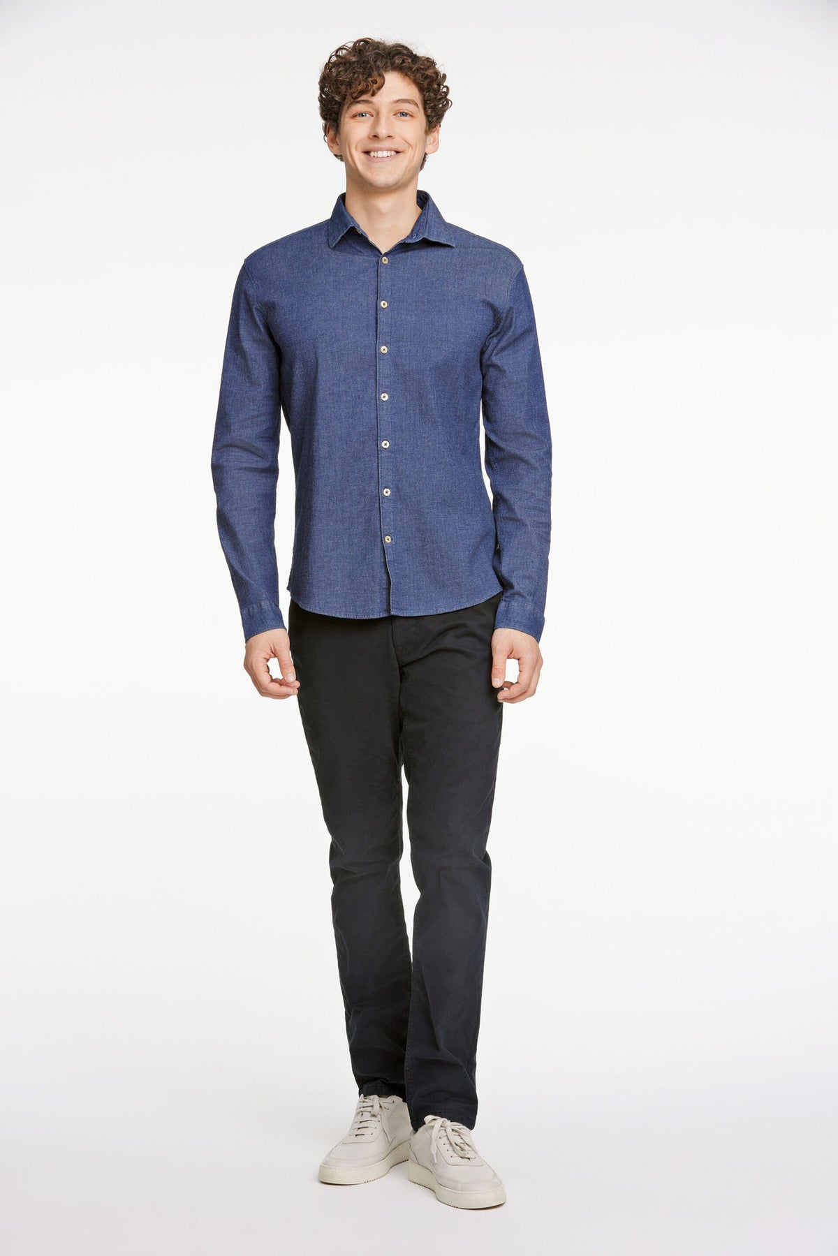 Lindbergh- Soft indigo stretch shirt L/S – Mid Blue