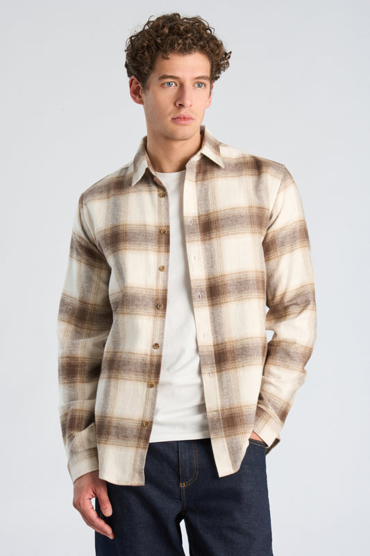 Lindbergh- Heavy checked twill shirt L/S – Ivory