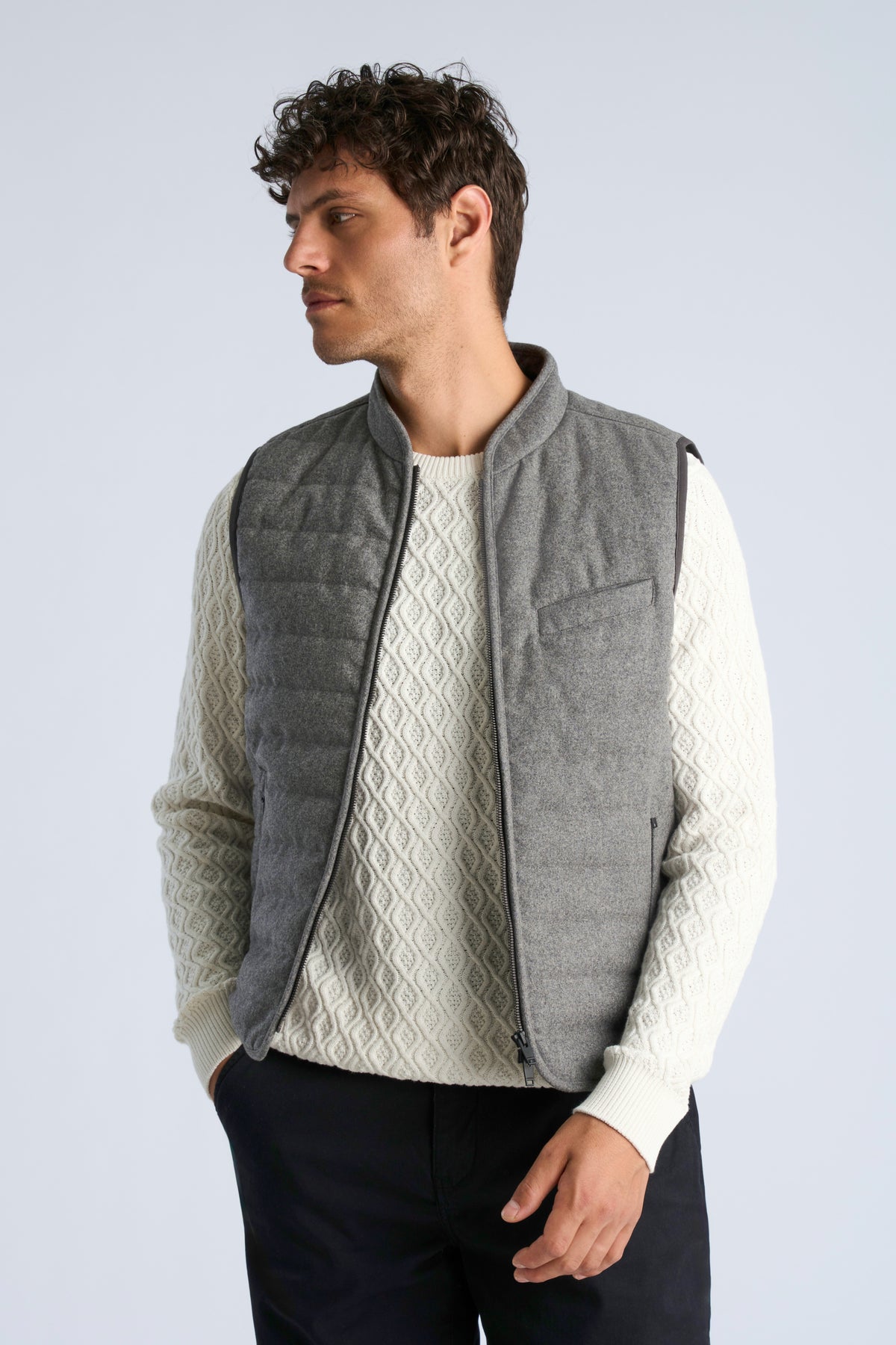 Lindbergh-Light padded zip through vest – Grey Mel