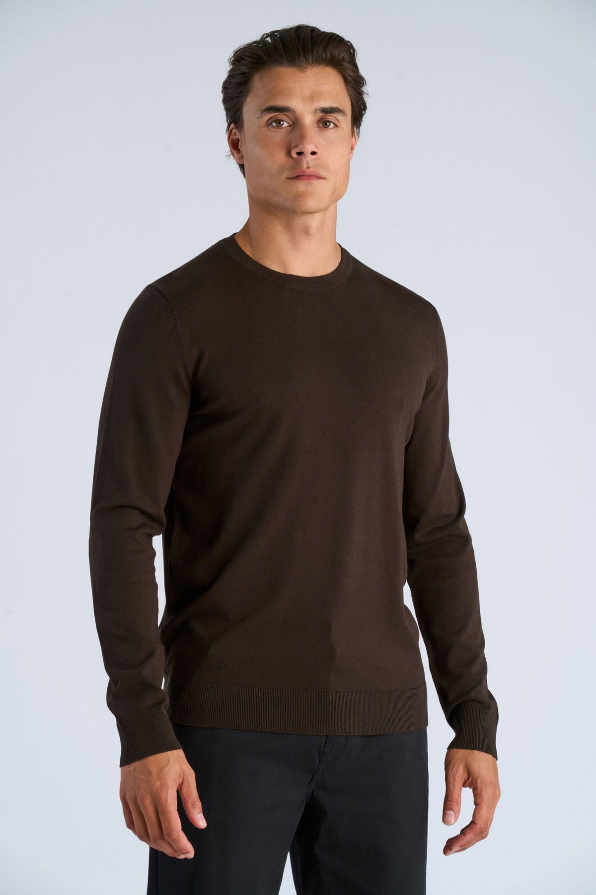 Lindbergh Soft Viscose Blend O-Neck Knit – Dark Brown