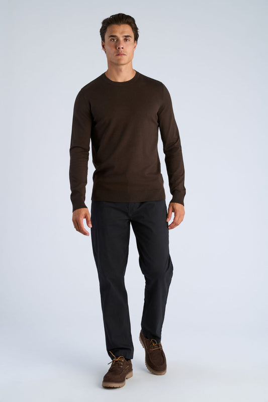 Lindbergh Soft Viscose Blend O-Neck Knit – Dark Brown