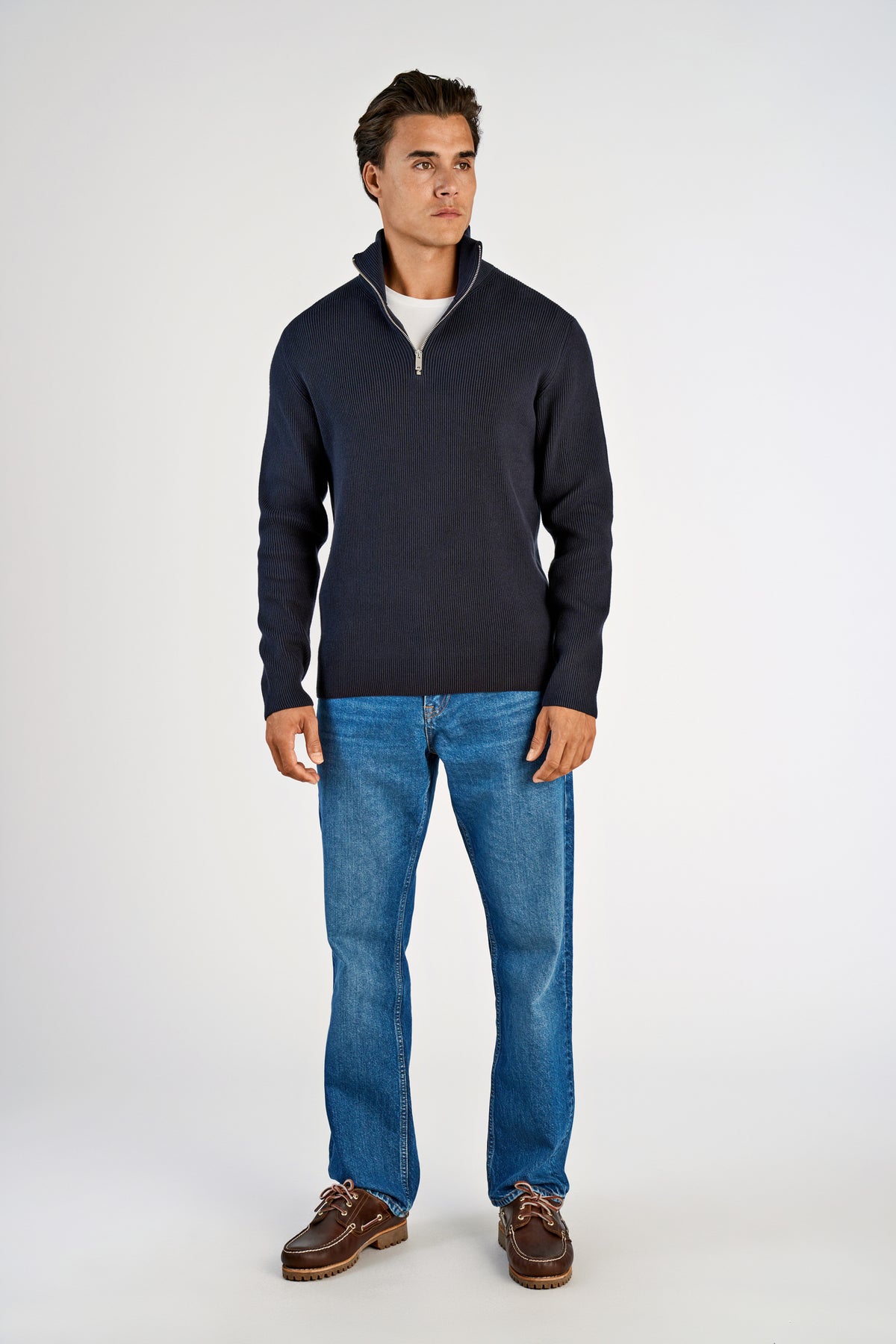 Lindbergh Half zip rib knit – Navy