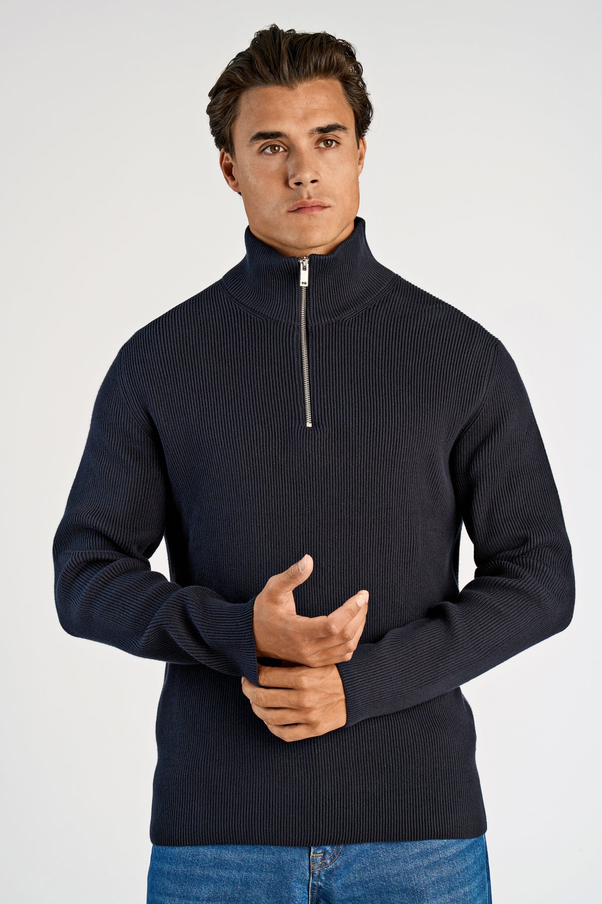 Lindbergh Half zip rib knit – Navy
