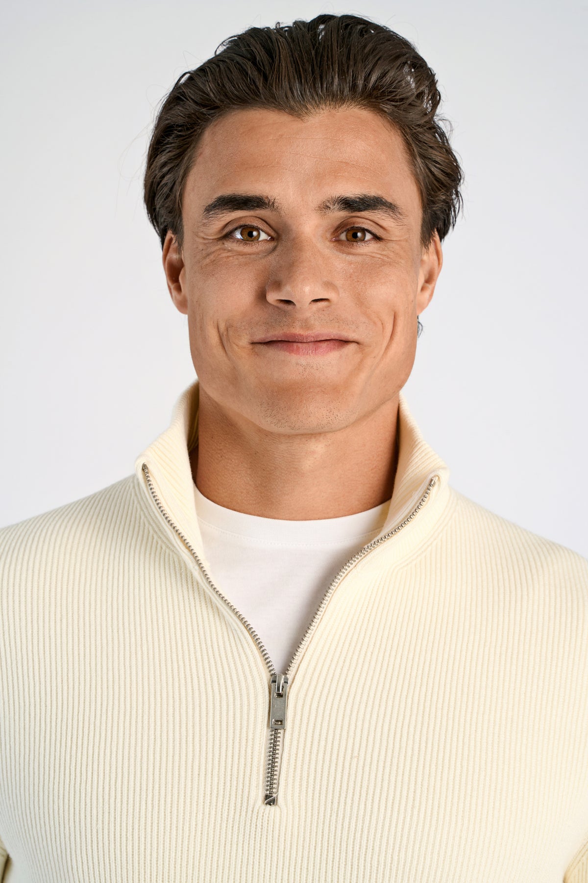Lindbergh Half zip rib knit – Pearl White