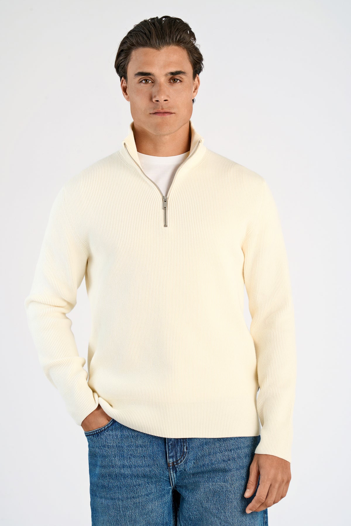 Lindbergh Half zip rib knit – Pearl White