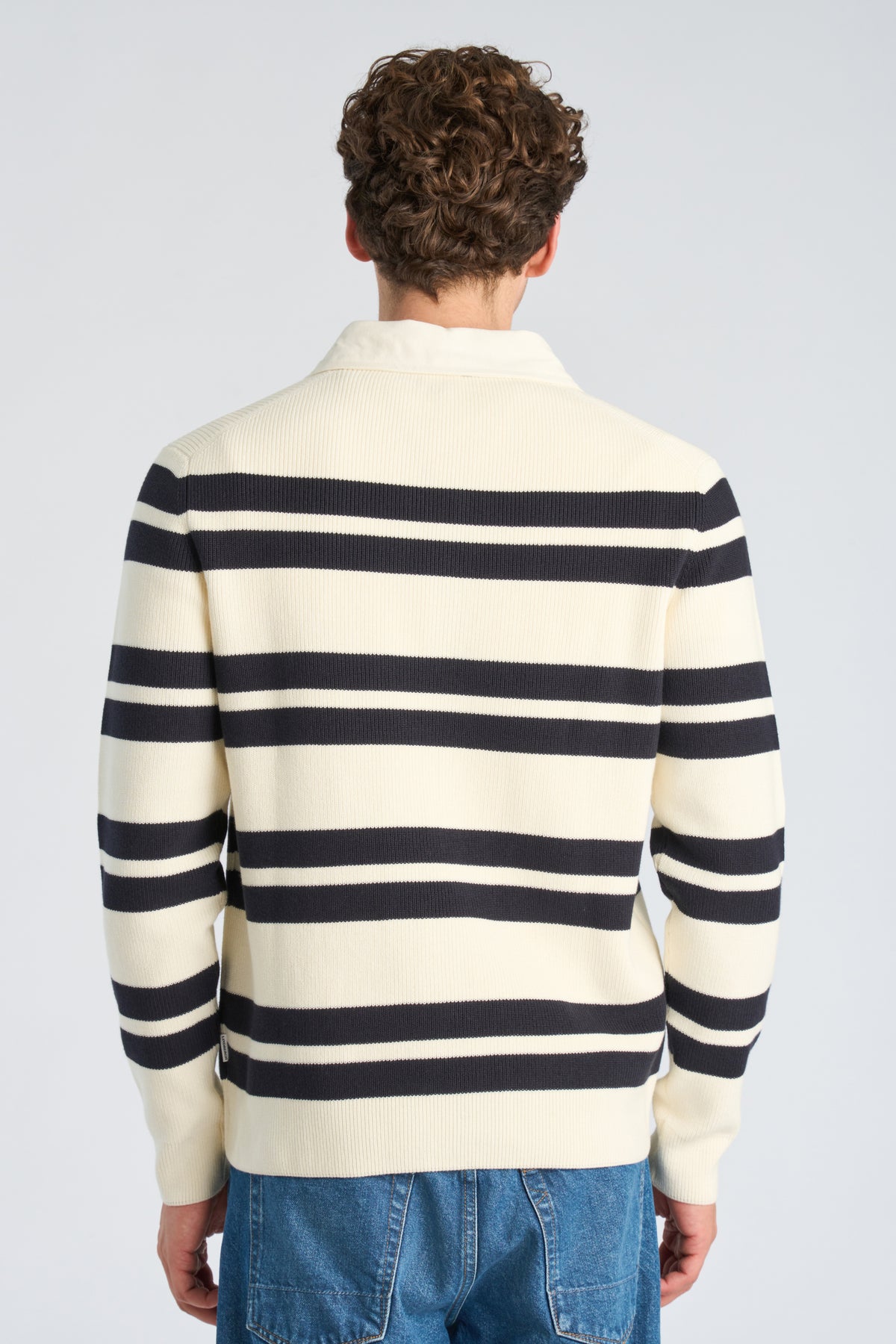 Lindbergh Knit striped L/S rugby shirt – Pearl White