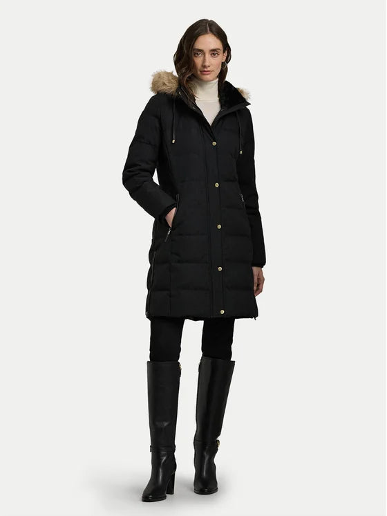 Faux-Fur-Trim Hooded Down Coat