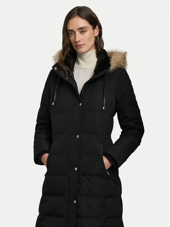 Faux-Fur-Trim Hooded Down Coat