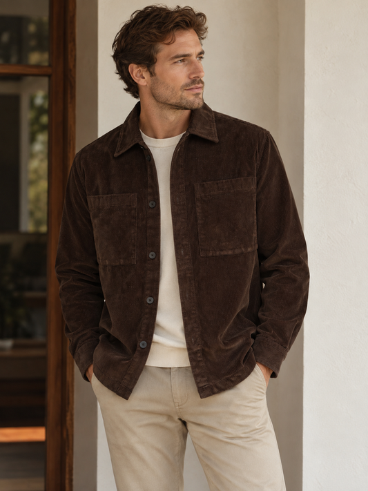 Knowledge cotton Apparel- Loose corduroy overshirt -Chocolate Torte
