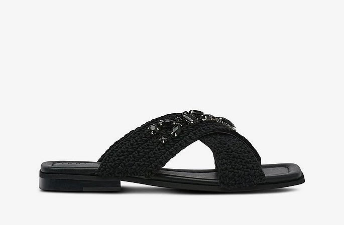 Slipper Woven Crossed Stones Black