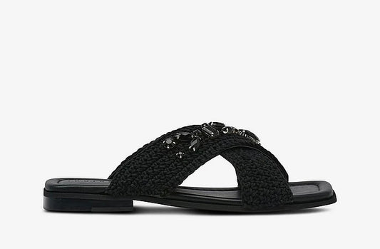 Slipper Woven Crossed Stones Black