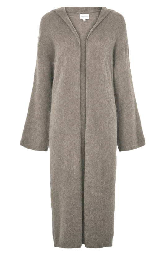 June Long Alpaca Cardigan With Hood Light Taupe