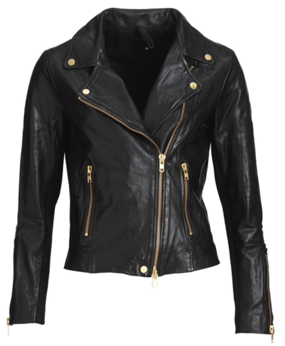 BIKERY JACKET LAMB WASH LOOK BLACK S GOLD