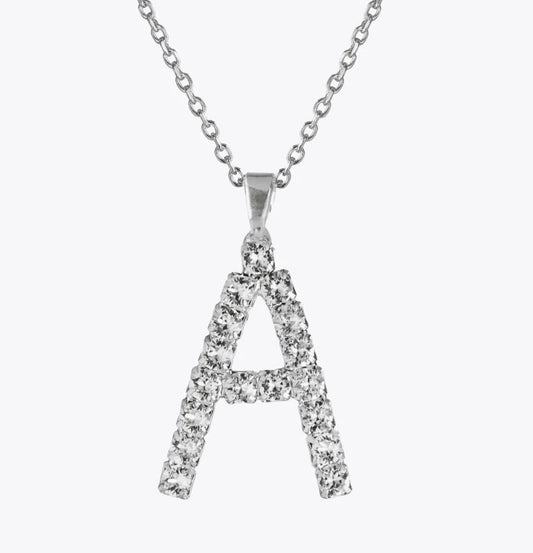 Letter Necklace A / Crystal Silver