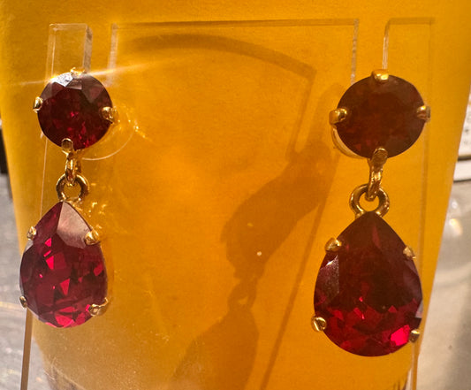 Mini Drop Earrings / Crystal Ruby Red