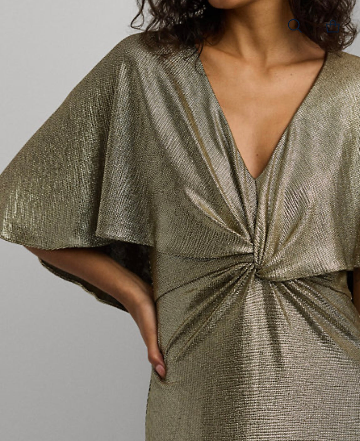 Metallic Knit Twist-Front Cape Gown