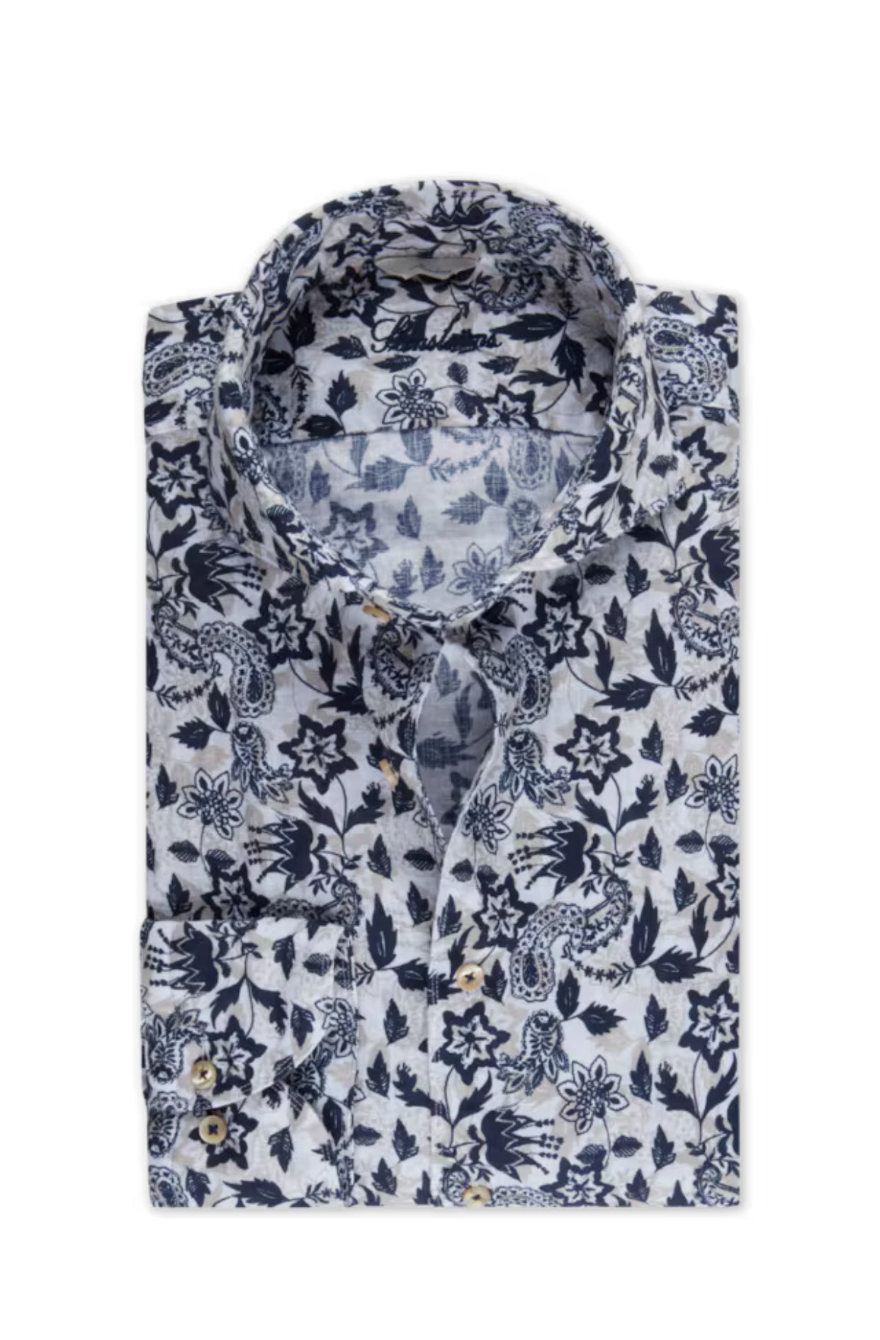 Flower print linnen slimline shirt