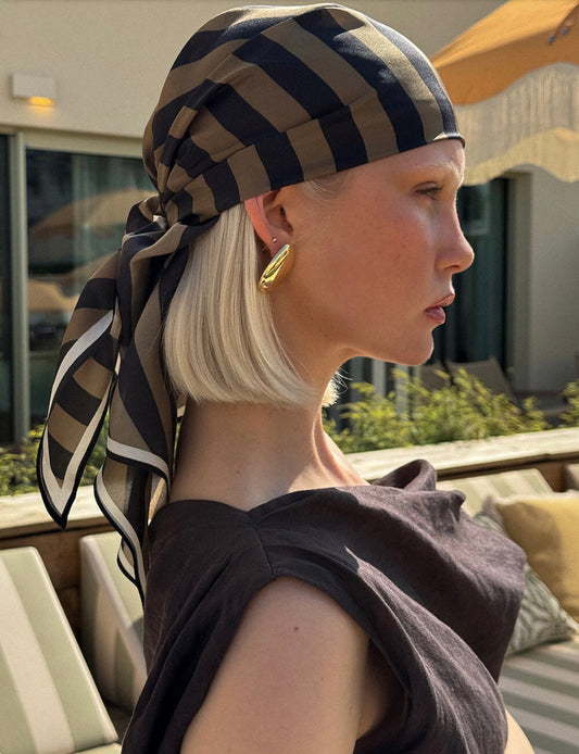 Erinna Silk Scarf Black beige stripe