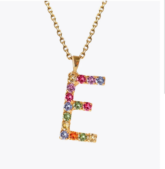 Letter Necklace E / Rainbow Combo