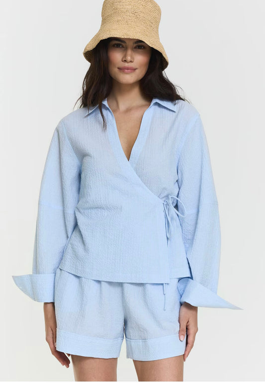 Twist & Tango Mella Wrap Shirt pale blue stripe