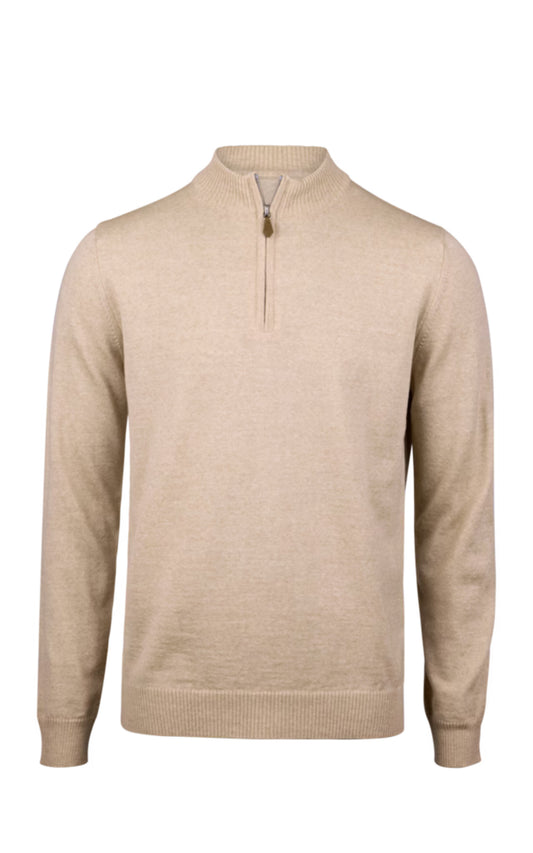 Merinoulltröja half zip Light beige