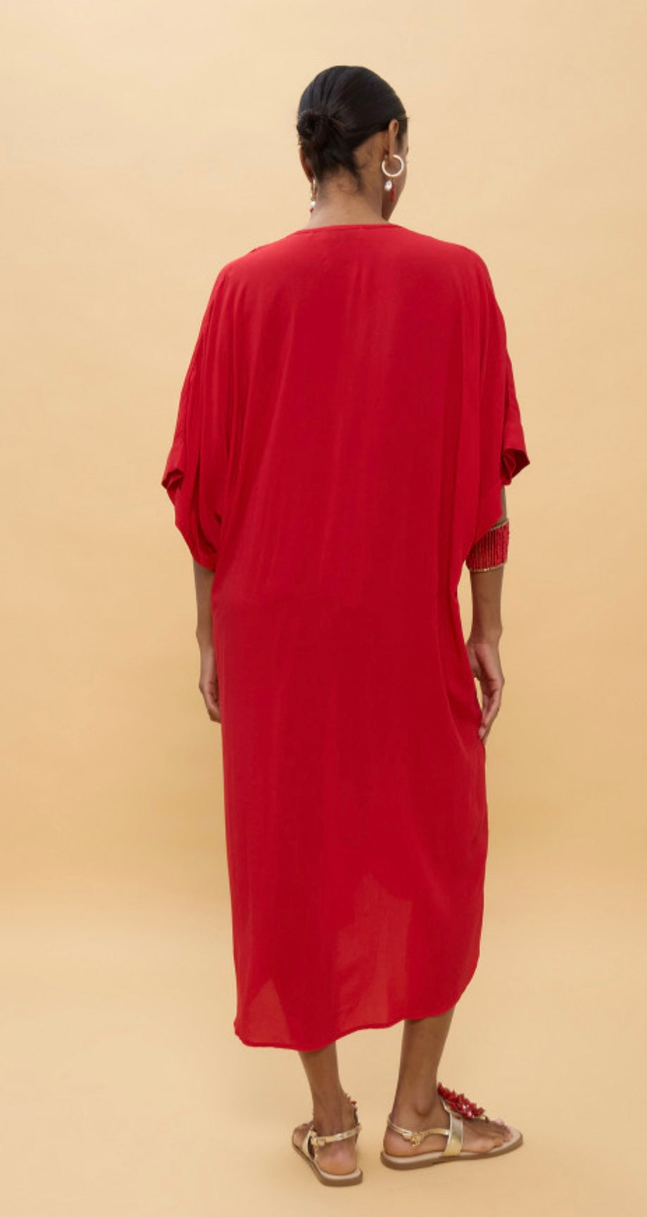 Knotted linen midi dress Red