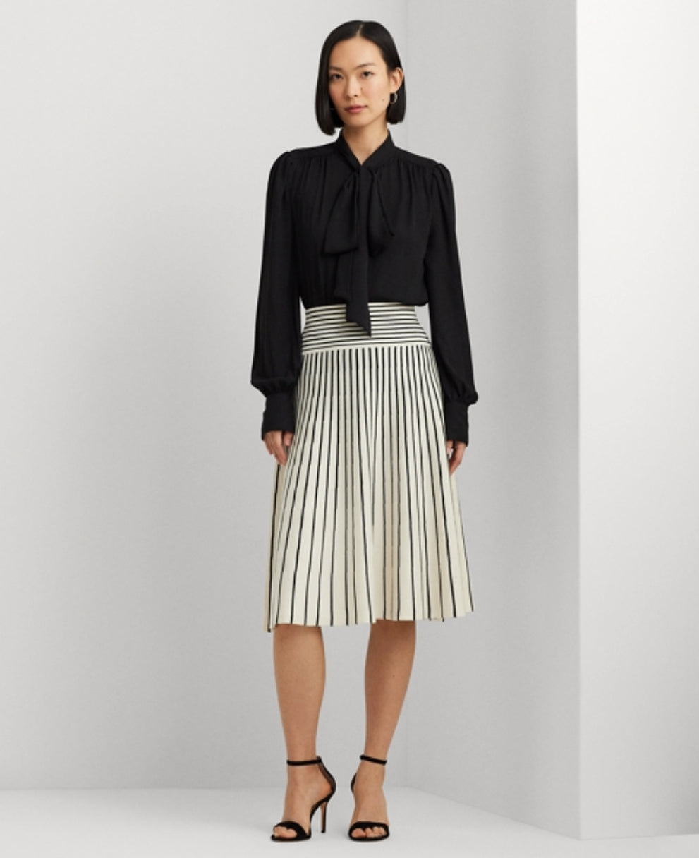 Striped cotton blend midi skirt