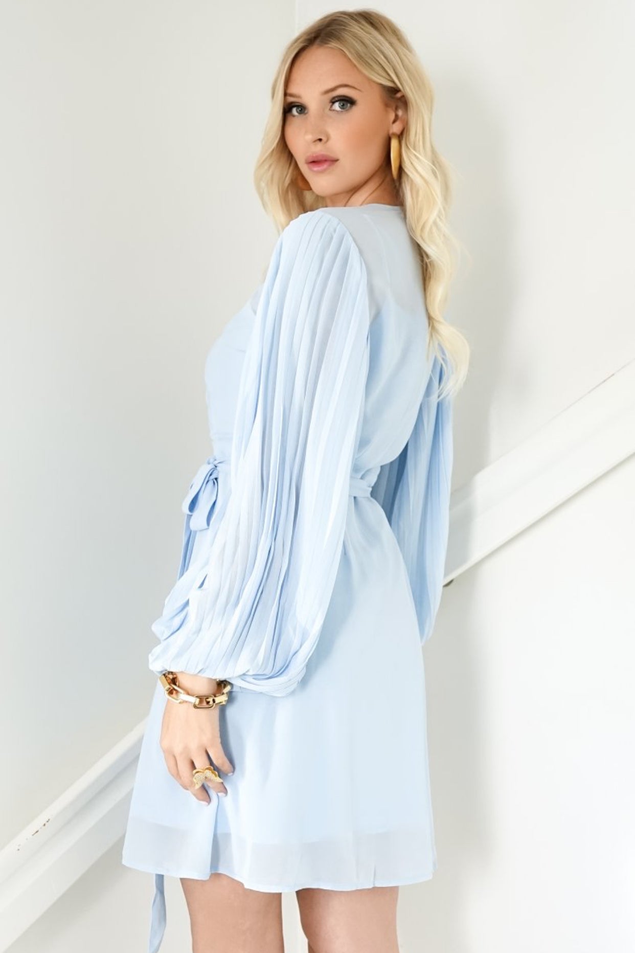 Riviera wrap dress short light blue