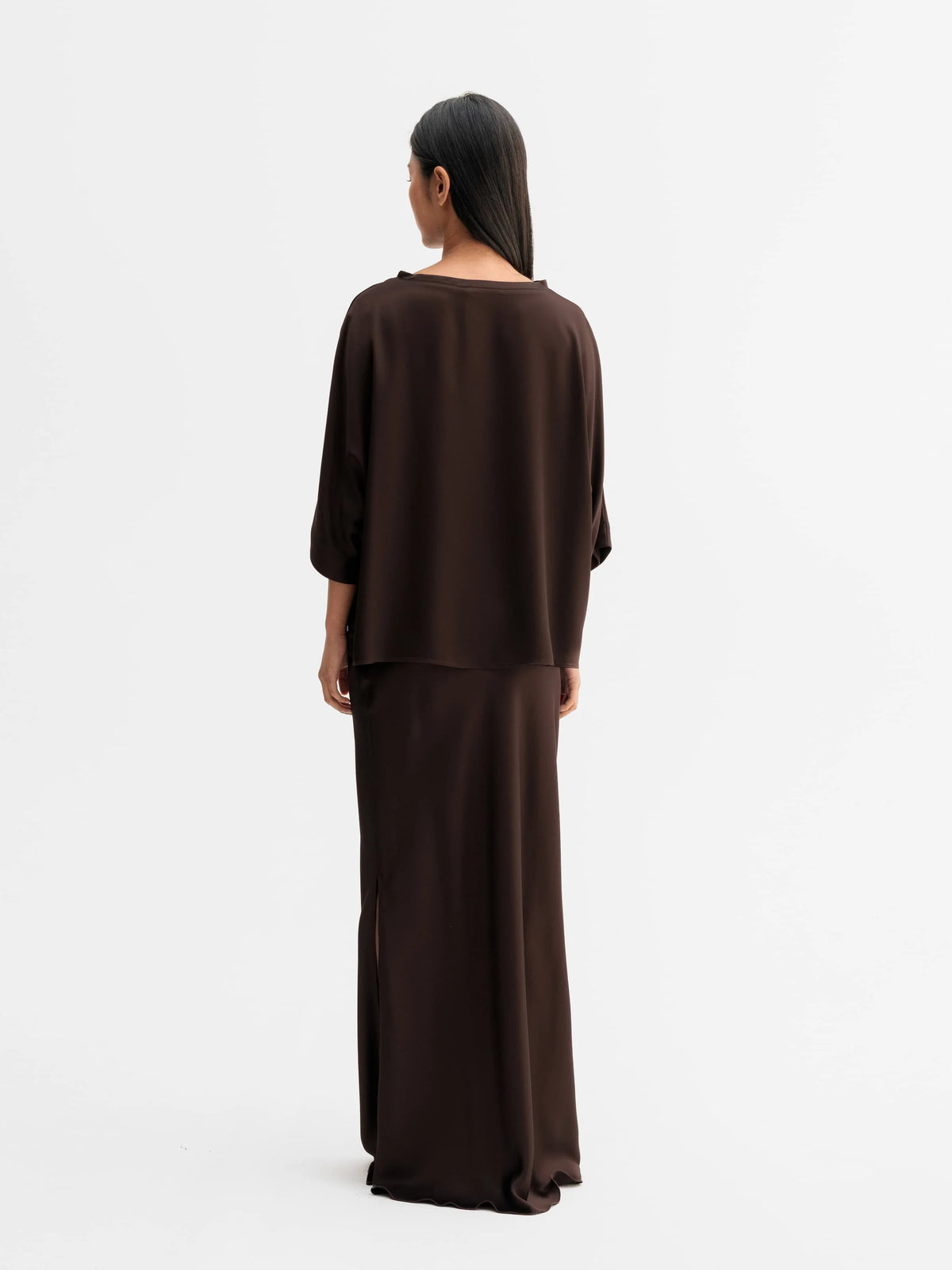 Ahlvar Gallery | Hana Long Satin Skirt – Dark Brown