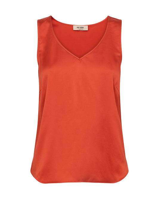 Mos mosh Astrid V-Neck Silk Tank Top Spicy Orange