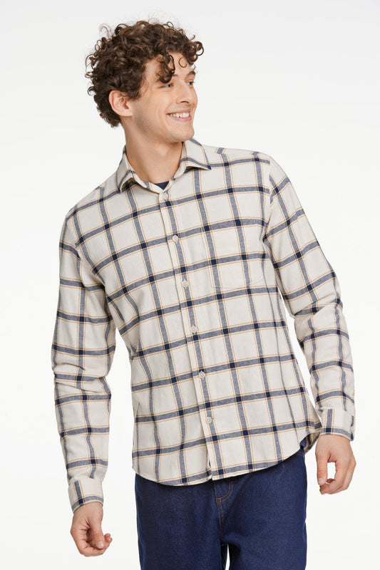 Checked twill shirt Ecru